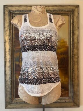 Vintage Y2K 00s Express Dreamweight Cotton Women’s White Lace Sequin Boho Tank